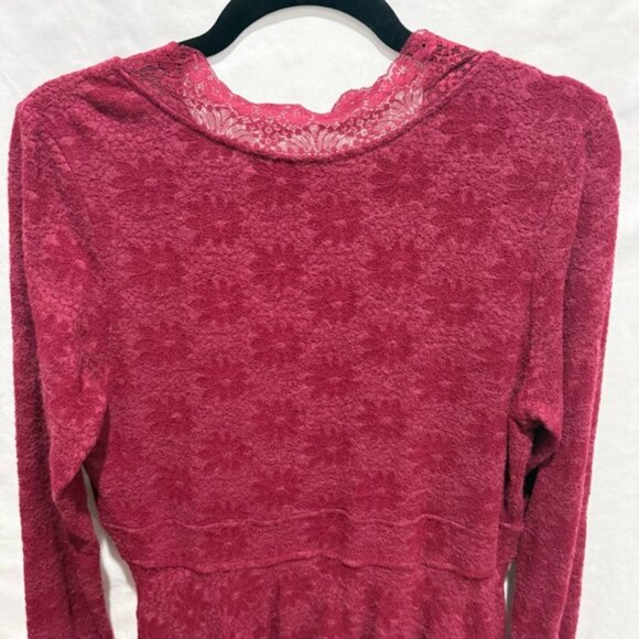 Free People Boho Lace Trim Deep V Fit & Flare Dress Velvet Burnout Pockets Fall - Picture 11 of 16